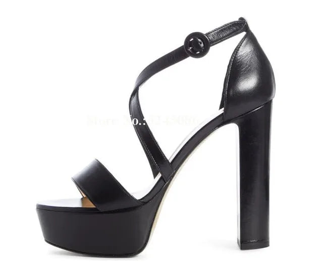 Lady New Candy Color Platform Chunky Heel Sandals Fashion Suede Leather Cross Strap Thick Heel Gladiator Sandals Women Shoes