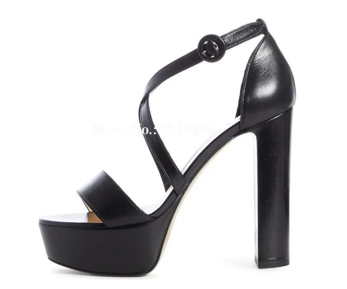 Lady New Candy Color Platform Chunky Heel Sandals Fashion Suede Leather Cross Strap Thick Heel Gladiator Sandals Women Shoes