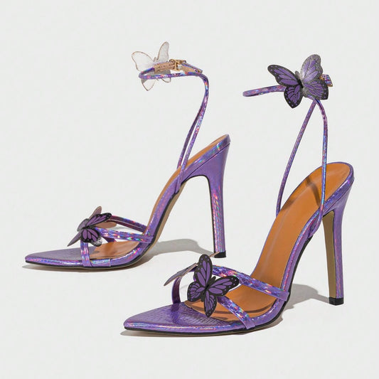Women's Pointed-toe Three-dimensional Butterfly Stiletto Heel Sandals